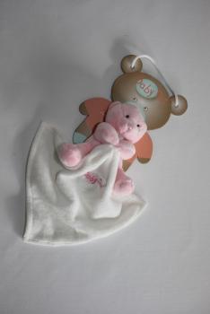 Doudou ours rose avec mouchoir Baby Nat - Article Neuf