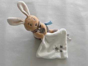 Doudou mouchoir lapin gris beige blanc étoiles BN094 Baby Nat