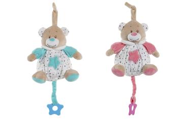 Doudou ours musical rose etoiles - Article Neuf