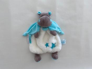 Doudou hippopotame Bazile bleu blanc étoiles BN0362 Baby Nat