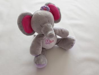 -Doudou éléphant gris rose mauve fleur Lola Arthur et Lola