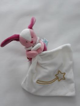 Doudou mouchoir lapin rose blanc étoile filante Les Comètes Baby Nat - Article Neuf