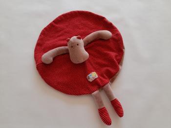 Doudou plat rond hippopotame Isa rouge brun Les Loupiots Moulin Roty