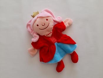 Doudou marionnette Princesse rouge bleu rose couronne doré Hema