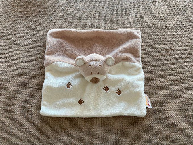 Doudou plat ours beige crème empreintes Doukidou d'occasion