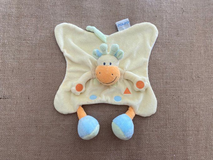 Doudou plat girafe jaune triangles ronds carrés Nattou d'occasion