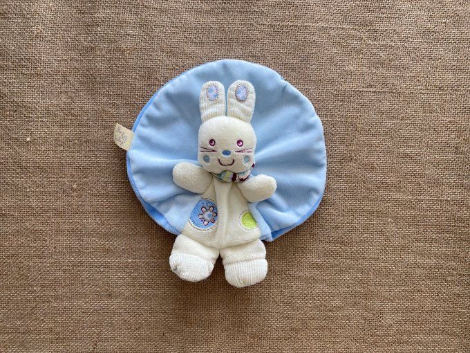Doudou plat rond lapin bleu beige My Baby d'occasion