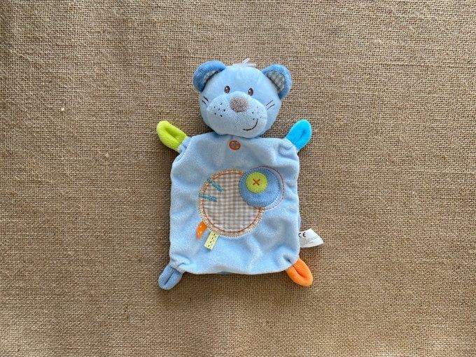 Doudou plat chat bleu cercles Nicotoy d'occasion