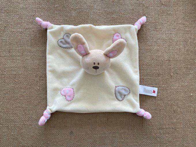 Doudou plat lapin beige coeur rose et brun Nicotoy d'occasion