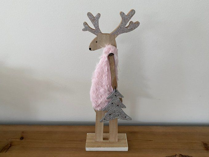 Décoration de Noël figurine Renne rose - Article Neuf
