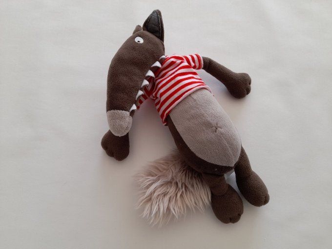 Peluche loup marinière rouge et blanche Auzou d'occasion 
