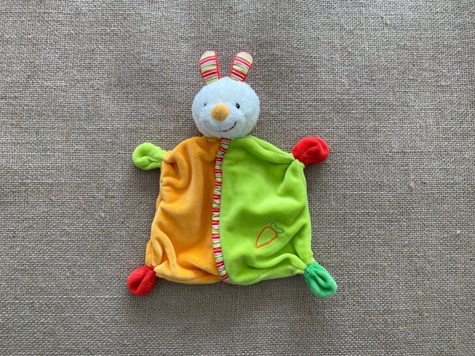 Doudou plat lapin orange vert carotte Baby club d'occasion