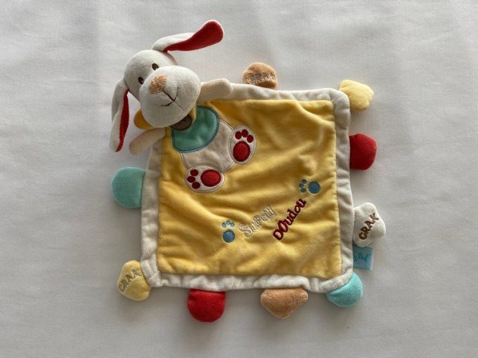 Doudou plat chien bleu orange blanc Super Doudou Crak Baby Nat d'occasion
