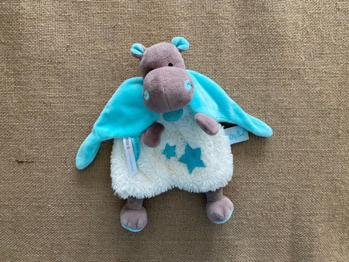 Doudou plat hippopotame Bazile bleu blanc étoiles BN0362 Baby Nat d'occasion