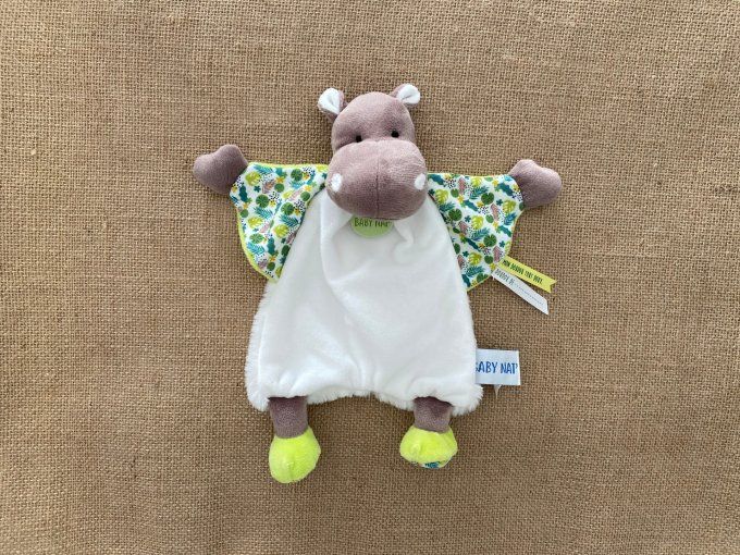Doudou plat hippopotame Bazile vert blanc jungle BN0711 Baby Nat d'occasion