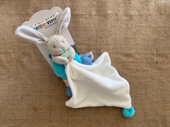Doudou mouchoir lapin gris bleu blanc BN0615  Baby Nat - Article Neuf