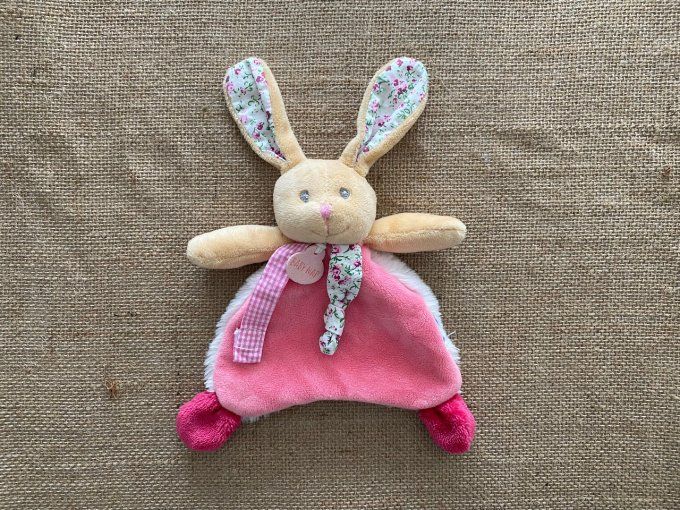 Doudou plat lapin rose blanc attache tétine BN0610 Baby Nat d'occasion