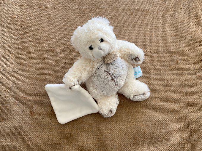 Doudou mouchoir ours blanc gris chiné  Les Flocons Baby Nat d'occasion