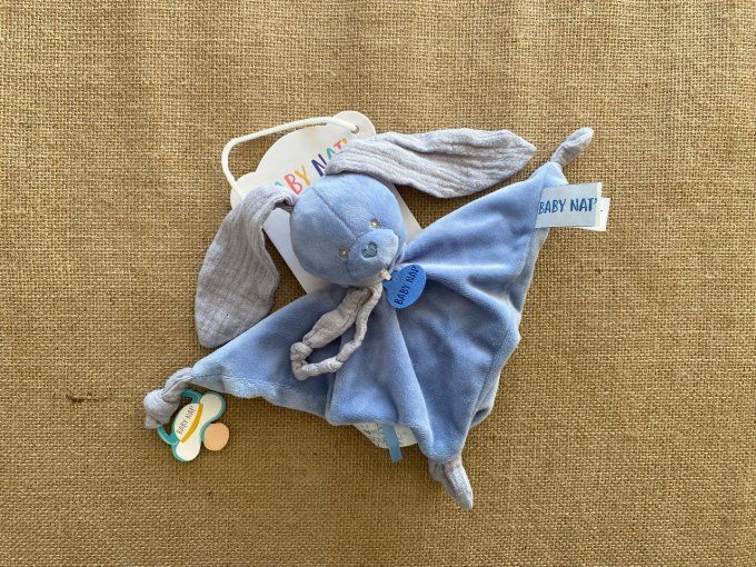 Doudou plat lapin bleu mystère BN0619 Baby Nat - Article Neuf
