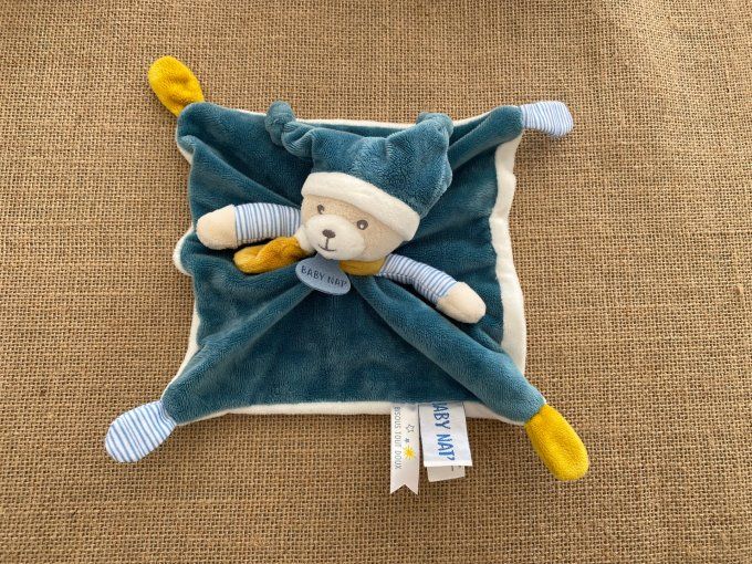Doudou plat ours polochon bleu blanc BN0739 Baby Nat d'occasion