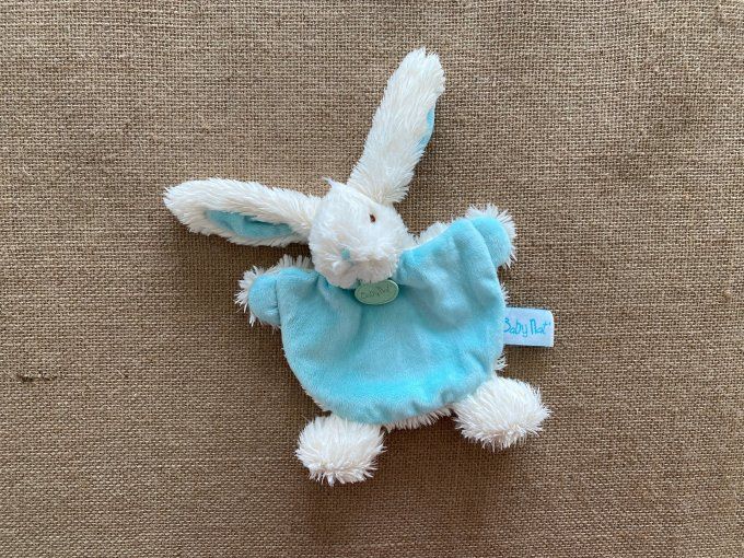 Doudou plat lapin bleu blanc câlins BN070 Baby Nat d'occasion
