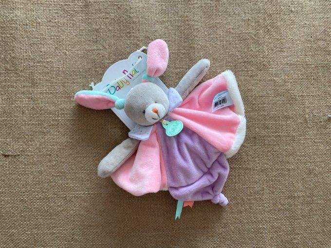 Doudou plat lapin rose et mauve les Touptis BN0204 Baby Nat - Article Neuf