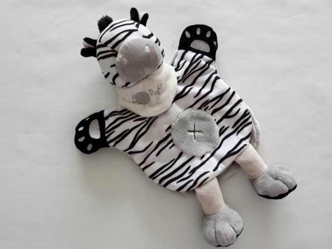 Doudou marionnette zèbre bandana blanc Baby Nat