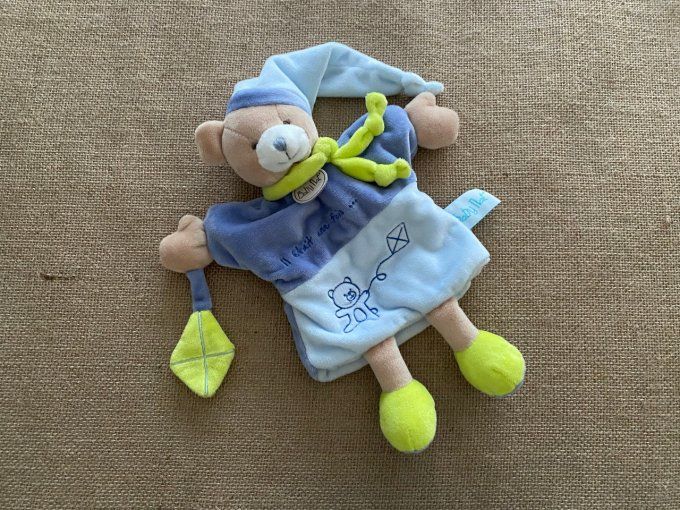 Doudou marionnette ours bleu " il était une fois...." cerf volant Baby Nat - Article Neuf