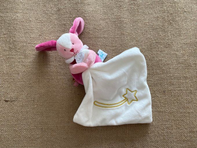 Doudou mouchoir lapin rose blanc étoile filante Les Comètes Baby Nat - Article Neuf