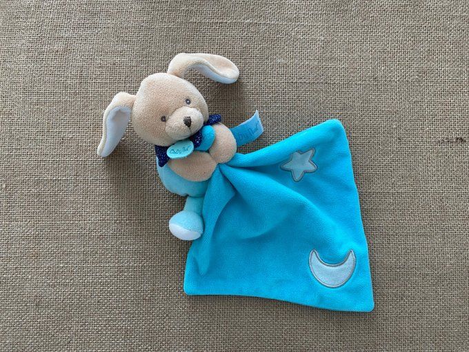 Doudou mouchoir lapin bleu turquoise étoile lune BN0537 Baby Nat d'occasion