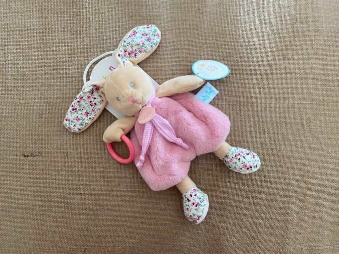 Doudou lapin d'activités rose fleurs  BN0112 Baby Nat - Article neuf