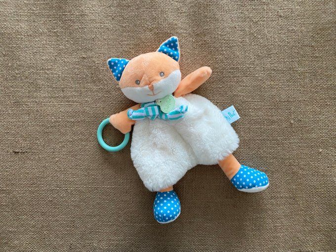 Doudou renard Poupi blanc orange anneau vert Baby Nat d'occasion