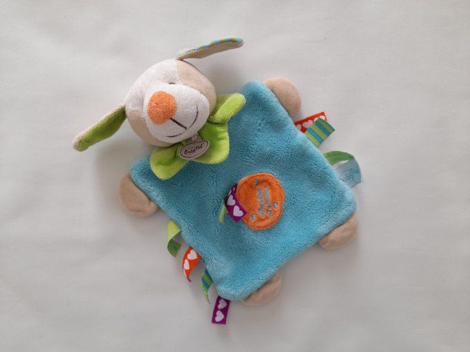 Doudou plat chien bleu vert orange Les ZETIK'T Doudou D'amour Baby Nat d'occasion