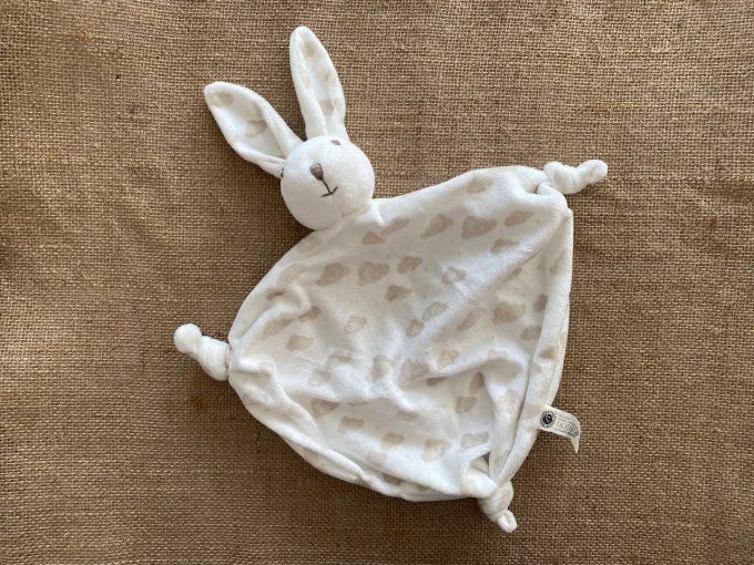 Doudou plat lapin blanc nuages beige Bouchara d'occasion