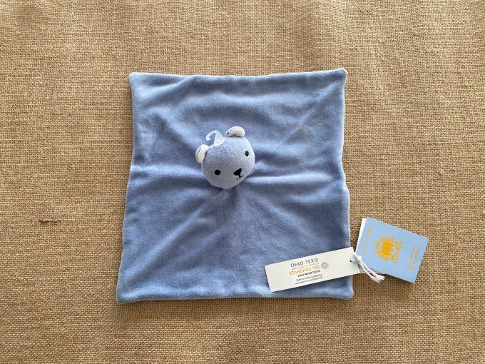 Doudou plat ours bleu imprimé renards pandas bus Bout'chou - Article Neuf