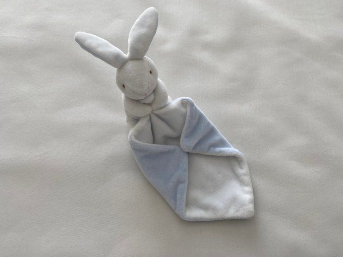 Doudou mouchoir lapin blanc bleu Cadet Rousselle d'occasion