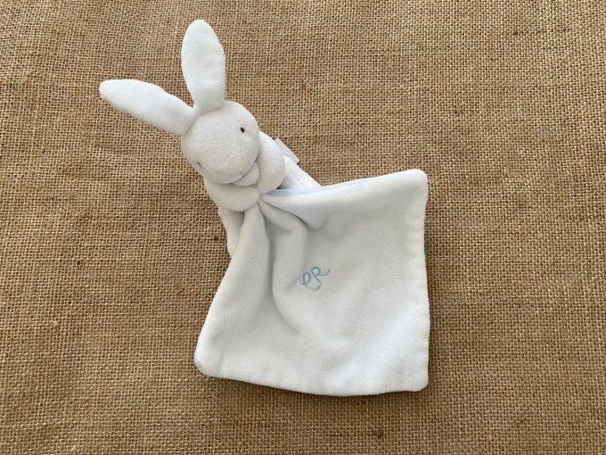 Doudou mouchoir lapin blanc bleu Cadet Rousselle