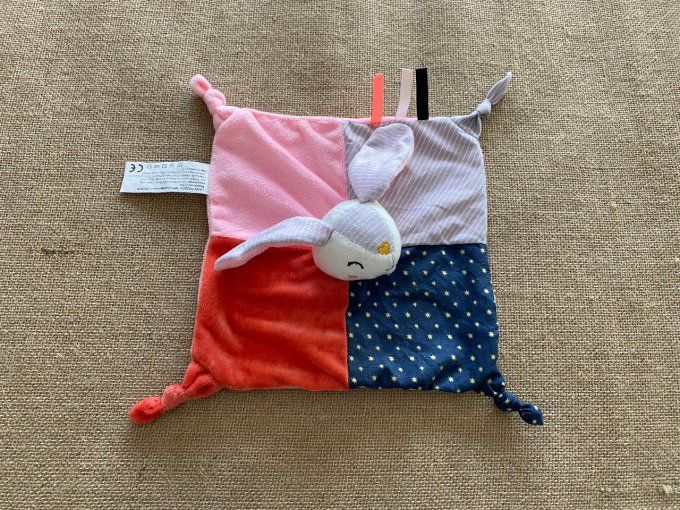 Doudou plat lapin orange rose gris bleu étoiles Consys International d'occasion