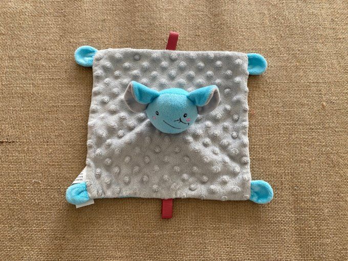 Doudou plat éléphant gris bleu Consys International d'occasion