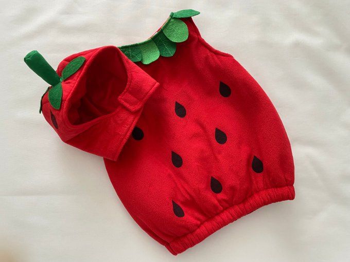 Déguisement fraise avec cagoule assortie De Capes et de Fées 2/4 ans d'occasion