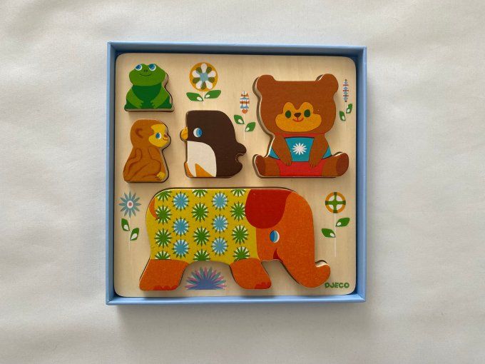 Puzzle en bois relief Woodypile Djeco d'occasion 