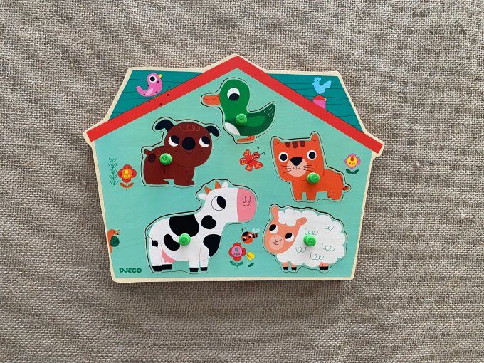 Puzzle sonore bois Ouaf Woof  Djeco d'occasion