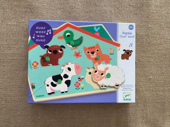 Puzzle sonore bois Ouaf Woof  Djeco d'occasion