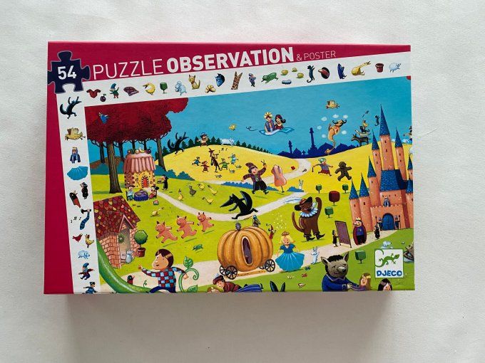 Puzzle observation Contes et poster 54 pieces Djeco d'occasion