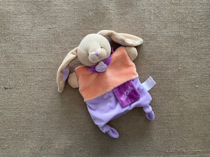 Doudou marionnette lapin orange mauve bisous Doudou et Compagnie d'occasion