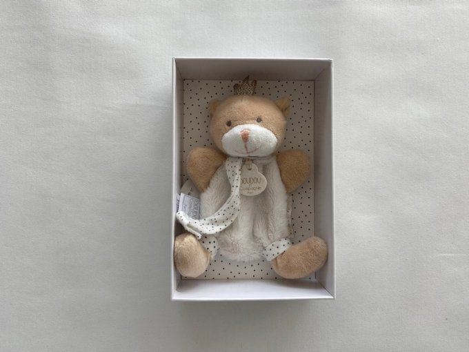 Doudou plat ours petit rois marron 15 cm DC3512 Doudou & Compagnie - Article Neuf