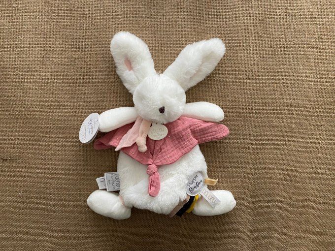 Doudou plat lapin blanc rose Happy Doudou Doudou et Compagnie - Article Neuf