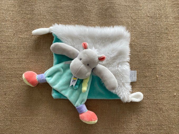 Doudou plat hippopotame vert blanc Tropi'Cool DC3303 Doudou et Compagnie d'occasion