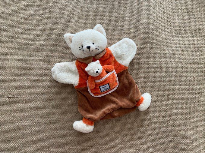 Doudou marionnette chat et son bébé orange brun Doudou et Compagnie d'occasion