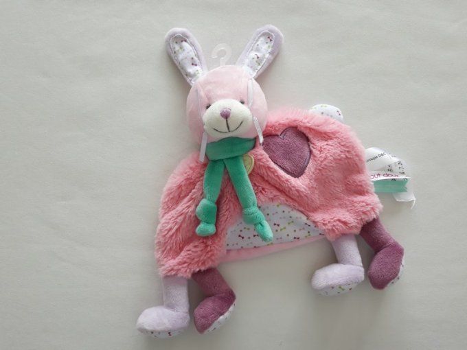 Doudou lapin rose coeur écharpe verte Doudou et Compagnie - Article Neuf